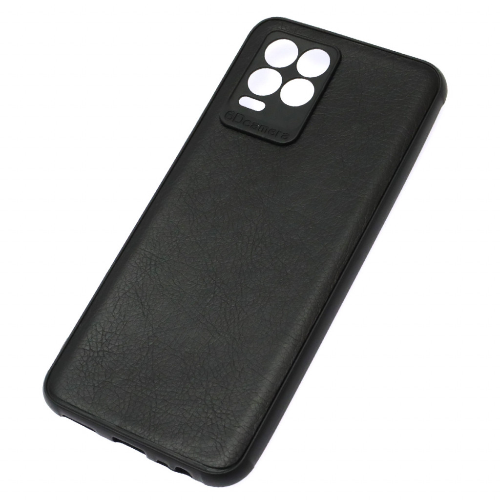 Силиконовая накладка с кожаной вставкой для смартфона Realme 8 (черная) Уфа купить в интернет-магазине