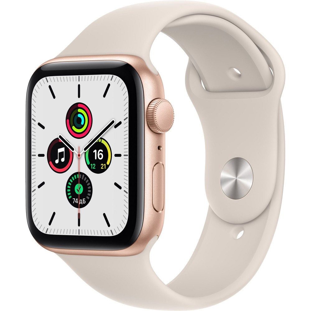 Часы Apple Watch SE 2021, 44 мм, корпус из алюминия золотого цвета, спортивный ремешок цвета сияющая звезда Уфа купить в интернет-магазине