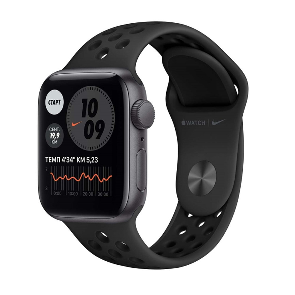 Часы Apple Watch Nike SE 2021, 40 мм, корпус из алюминия цвета серый космос, спортивный ремешок Nike цвета антрацитовый/черный Уфа купить в интернет-магазине