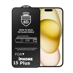 Защитное 6D стекло для телефона iPhone 15 Plus (черное) купить в Уфе