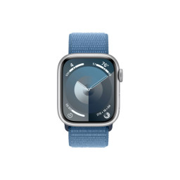 Часы Apple Watch Series 9 45 мм, Корпус из алюминия серебристого цвета, Ремешок Sport Loop цвета "ледяной синий" фото 1