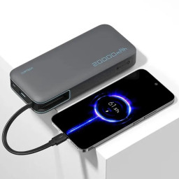 Внешний аккумулятор Cuktech 20000mAh 55W со встроенным кабелем Type- C PB200N серый фото 2