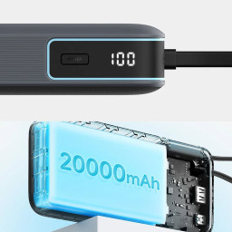 Внешний аккумулятор Cuktech 20000mAh 55W со встроенным кабелем Type- C PB200N серый фото 4