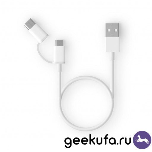 Кабель Xiaomi ZMI 2 in 1 USB Type-C/Micro 100см (AL501) белый Уфа купить в интернет-магазине