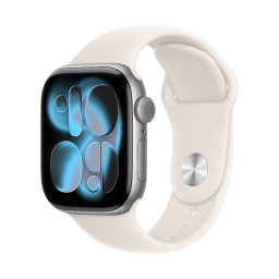 Умные часы Apple Watch Series 11 46 мм, корпус из алюминия цвета Space Gray, ремешок Sport Band цвета Starlight купить в Уфе